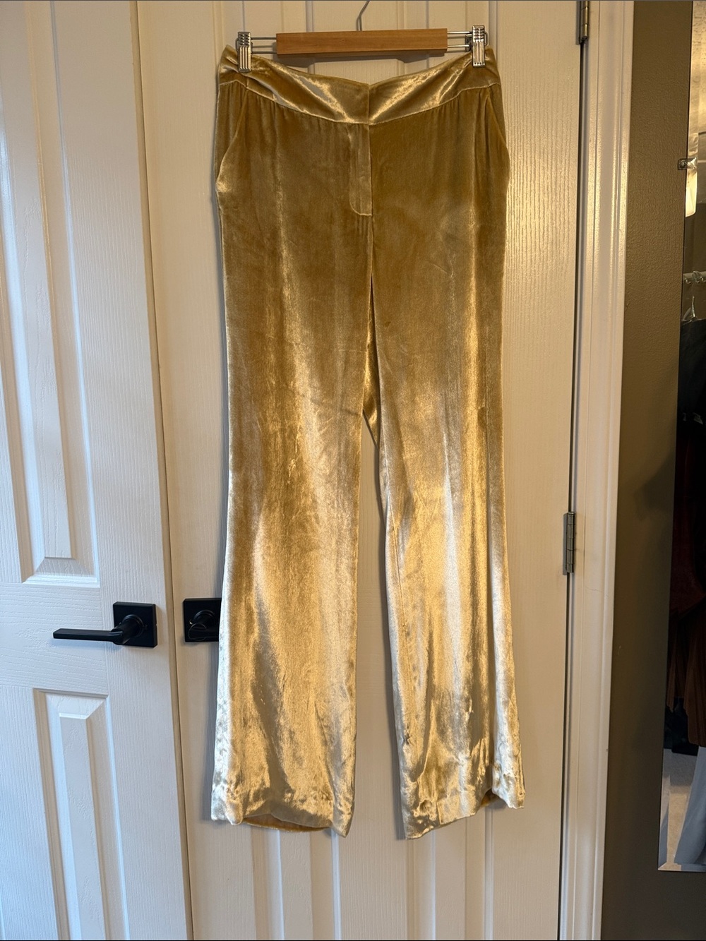 NWT Etcetera Metallic Gold Velvet Wide-Leg Pants